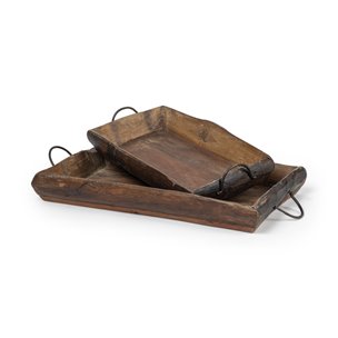 Durone (Set of 2) Brown Wooden Live Edge Serving Trays