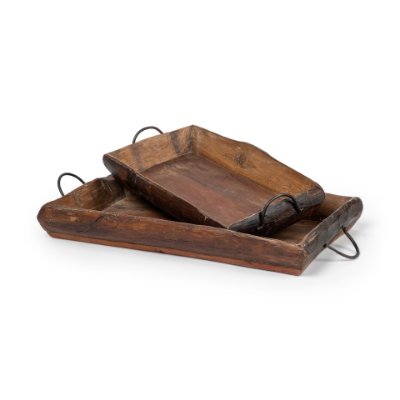 68149 - Durone (Set of 2) Brown Wooden Live Edge Serving Trays