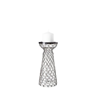 68156 - Shandra I Small Glass w/Metal Wire Snakeskin Pattern Table Candle Holder
