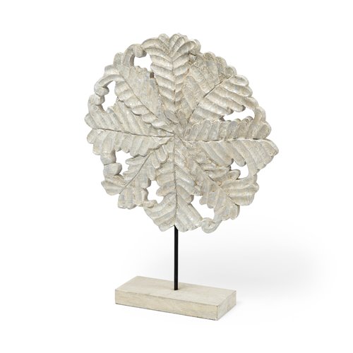 68170 - Kamara II (Large) 16L x 4W White Washed Wood W/Antiqued Silver  Botanical Decorative Object