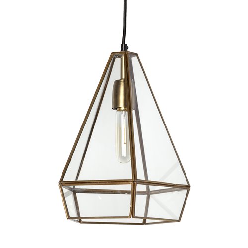 68176 - Prima 9.5x12.5 Gold Metal and Glass Pyramid Pendant Light