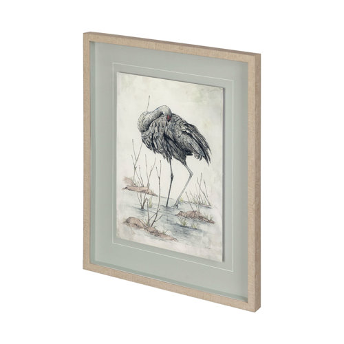 12470 - Sandhill Crane by Mercana Studio a Hand Embellished Textured Framed Art Print Matted under Glass