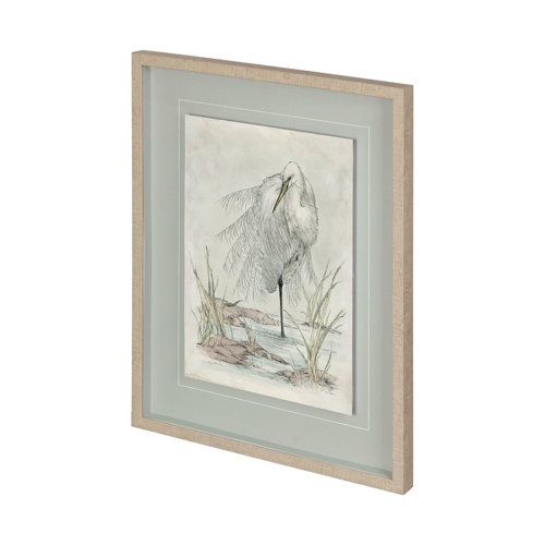 12469 - White Egret by Mercana Studio a Hand Embellished Textured Framed Art Print Matted under Glass