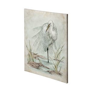 White Egret by Mercana Studio a Hand Embellished Textured Canvas