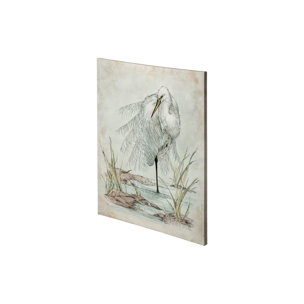 White Egret by Mercana Studio a Hand Embellished Textured Canvas