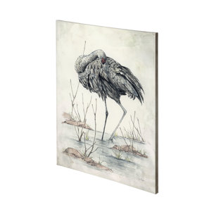 Sandhil Crane by Mercana Studio a Hand Embellished Textured Canvas