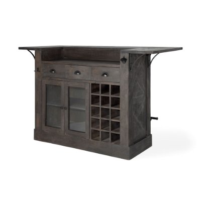 67553-AB - Cheers Dark Brown Solid Wood  Wine Bottle Storage Kitchen Island