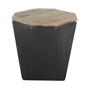 Esagono Octagonal Black Metal-Clad Reclaimed Wood End/Side Table w/ Storage