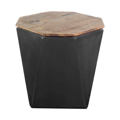 67519 - Esagono Octagonal Black Metal-Clad Reclaimed Wood End/Side Table w/ Storage