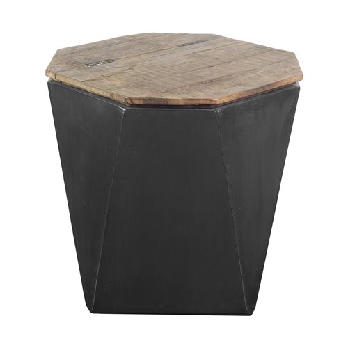 67519 - Esagono Octagonal Black Metal-Clad Reclaimed Wood End/Side Table w/ Storage