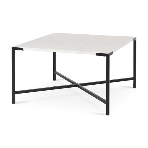 68239 - Lucas 30x30 White Marble Top Black Metal Base Coffee Table