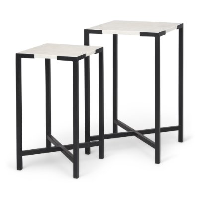 68240 - Lucas III (Set of 2) 15L x 15W; 12L x 12W White Marble W/Black Iron Frame Accent Tables