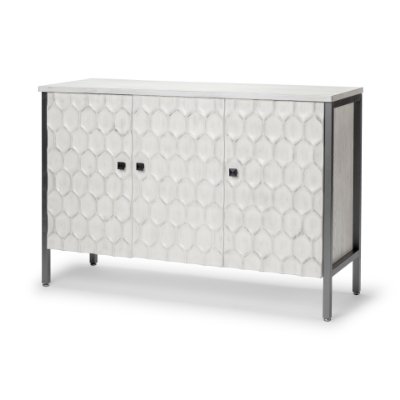 68268 - Savannah White Fir Veneer & Gray Metal 3-Door Accent Cabinet 