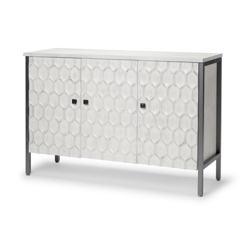68268 - Savannah White Fir Veneer & Gray Metal 3-Door Accent Cabinet 