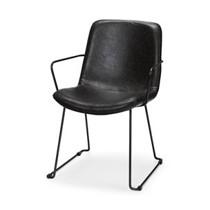 Sawyer Solid Back Dining Arm Chair | Black Faux Leather w/ Black Iron