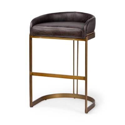 67080 - Hollyfield Charcoal Brown Leather Seat Gold Metal Base Bar Stool