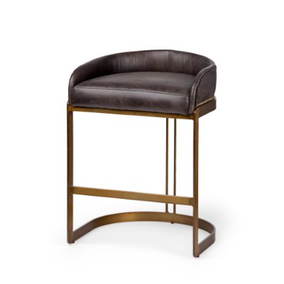 67079 - Hollyfield Charcoal Brown Leather Seat Gold Metal Base Counter Stool