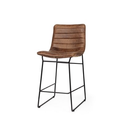 67609 - Meritt 37" Total Height Brown Leather Seat Black Metal Frame Stool