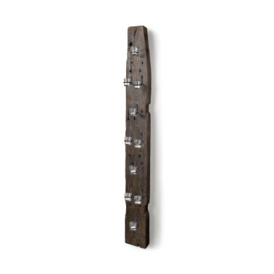 67525-AB - Burlington 66"H Brown Reclaimed Wood 10 Metal Ring Wall Candle Holder