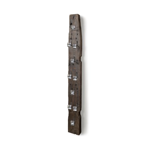 67525-AB - Burlington 66"H Brown Reclaimed Wood 10 Metal Ring Wall Candle Holder