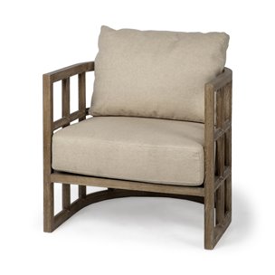 Skylar II Tan Fabric Covered Cushioned Demi-Lune Wooden Frame Accent Chair 