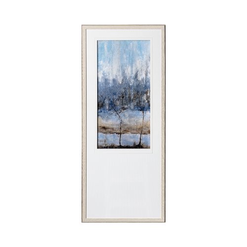 12671 - Anchored In Blue I by Aziz Kadmiri a Hand Embellished Textured Framed Art Print Matted under Glass