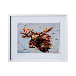 Fractal Moose by Altamura a Hand Embellished Textured Framed Art Print Matted under Glass