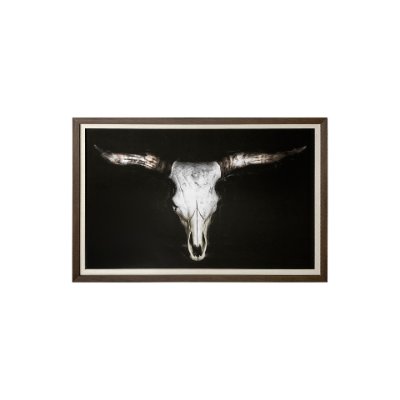 12821 - Cow Skull by PH Burchett a Hand Embellished Textured Framed Art Print Matted under Glass
