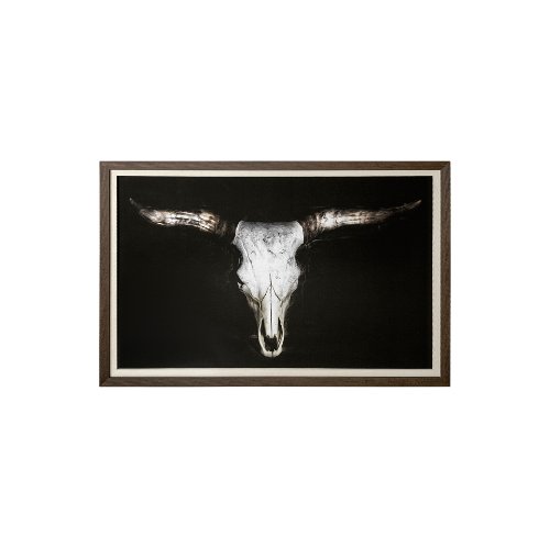 12821 - Cow Skull by PH Burchett a Hand Embellished Textured Framed Art Print Matted under Glass