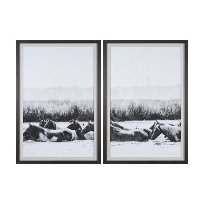 12833 - Water Horses III 1 by PH Burchett a Hand Embellished Textured Framed Photo Art Print Matted under Gl