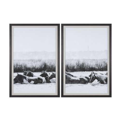 12833 - Water Horses III 1 by PH Burchett a Hand Embellished Textured Framed Photo Art Print Matted under Gl