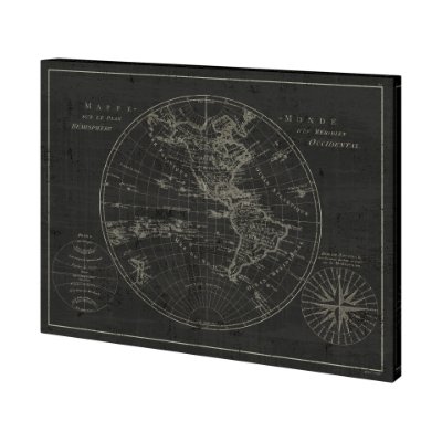 101269-L - Mappemonde Etching v2 by Mercana Studio a Hand Embellished Textured Canvas