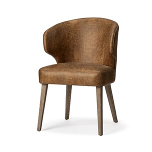 Niles Wingback Dining Side Chair | Brown Faux Leather w/ Brown Wooden