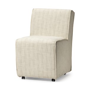 Damon Barrel Back Dining Arm Chair | Cream Fabric w/ Caster Base