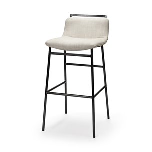 Kavalan Low Back 28.5in Seat Bar Stool | Beige Fabric w/ Gray Metal