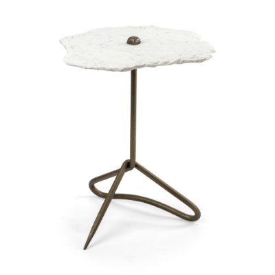 68247-AB - Pinera II 19L x 19W White Marble W/ Triangluar Gold Iron Base Accent Table 