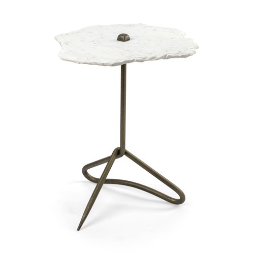 68247-AB - Pinera II 19L x 19W White Marble W/ Triangluar Gold Iron Base Accent Table 