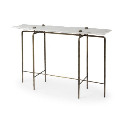 68245-AB - Pinera III 49L x 17W White Marble Top Gold-Toned Iron Base Console Table