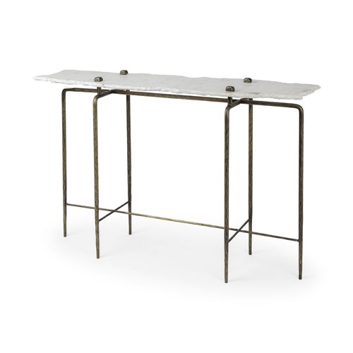 68245-AB - Pinera III 49L x 17W White Marble Top Gold-Toned Iron Base Console Table