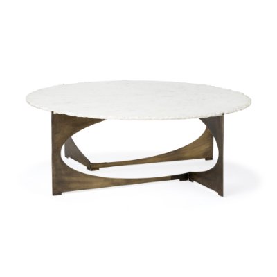 68232-AB - Reinhold 49" Round White Marble Top Gold Metal Base Coffee Table