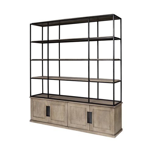 68202-AB - Braxton I Light Brown Wood and Iron Three Shelf Shelving Unit 81.5L x 18.5W x 90