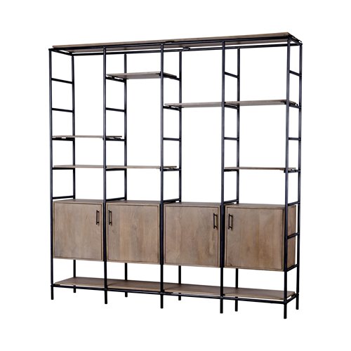 68206-ABC - Darius 82L x 16.5W x 90H Medium Brown Wood and Metal Multi-Shelf Shelving Unit