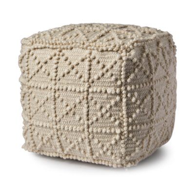 68390 - Leroy Square Cream Wool Pouf w/ Popcorn Detail