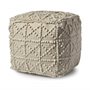 68390 - Leroy Square Cream Wool Pouf w/ Popcorn Detail