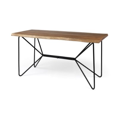 68152-AB - Papillion IV 60L x 26W Natural Solid Wood and Live Edge Iron Office Desk