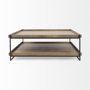 68218 - Trey 48x46 Rectangular Brown Solid Wood Top Table Black Metal Frame Two-Tier Coffee Table