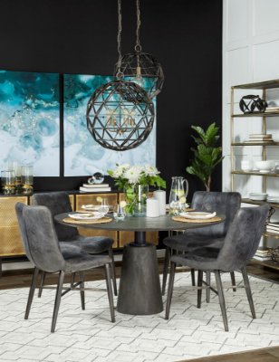 67849-AB - Maxwell 54" Brown Solid Wood Top Brown Metal/Wood Base Dining Table