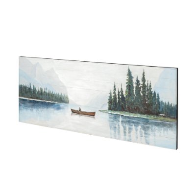 68352 - Solitude 72x30 Canoe on the Lake Original Hand Painted on Wood Oil Painting