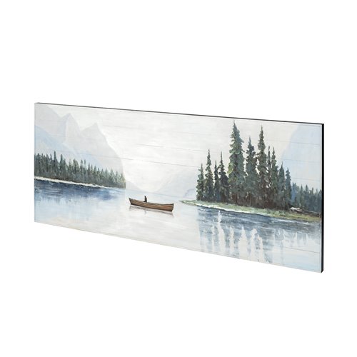 68352 - Solitude 72x30 Canoe on the Lake Original Hand Painted on Wood Oil Painting
