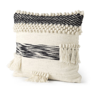 Beardell 18x18 Cream And Black Details With Tassels Pillow Cover 